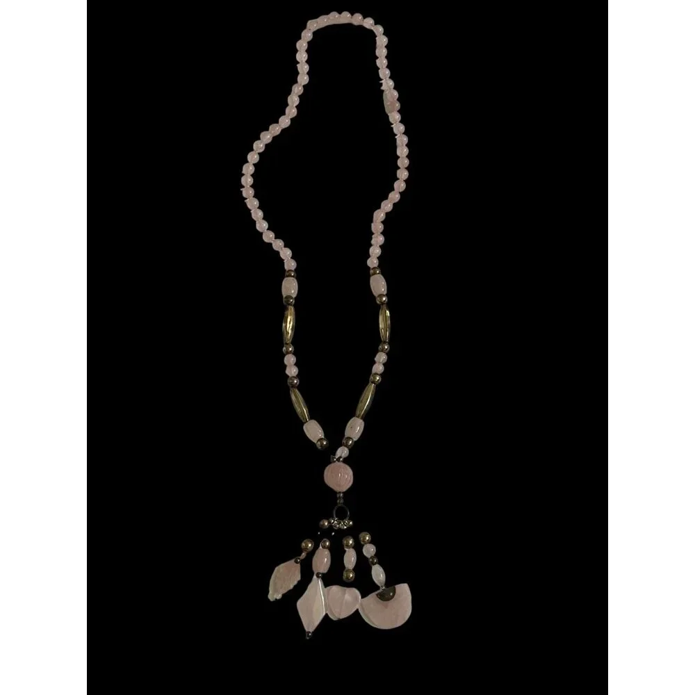 Vintage Rose Quartz Beaded Necklace w/Charms & Silver Accent Beads - Picture 11 of 16